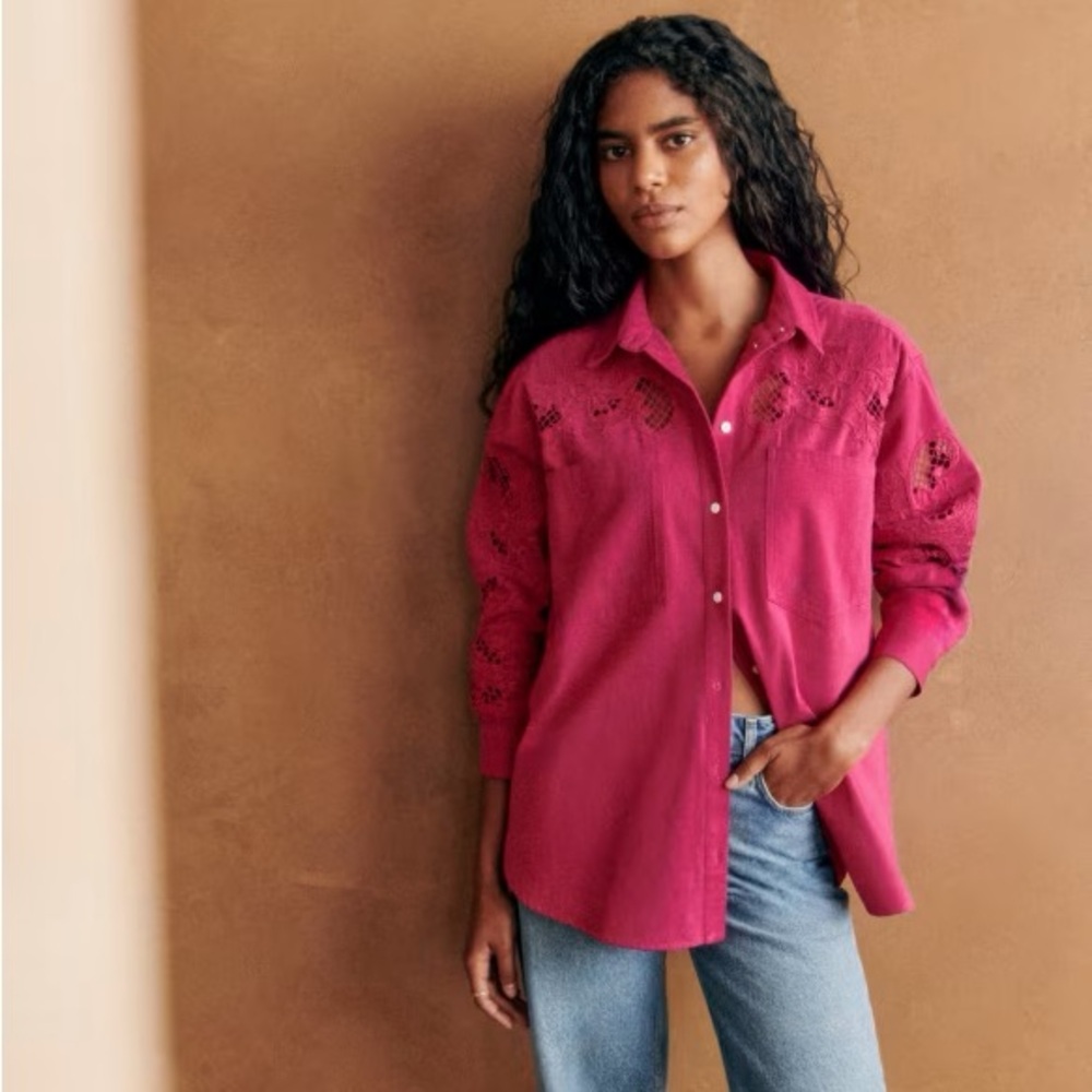 NWT Sézane Nina Shirt Fuchsia Organic Cotton
